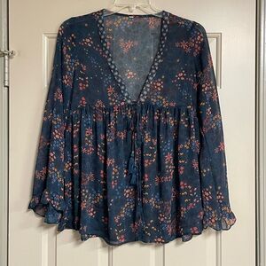 Chic Floral Open Front Kimono in Navy